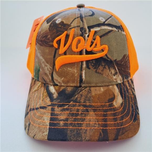 Tennessee Vols Football Neon Orange Camo Mesh Snapback Puff Embroidered Cap Hat - Picture 2 of 4
